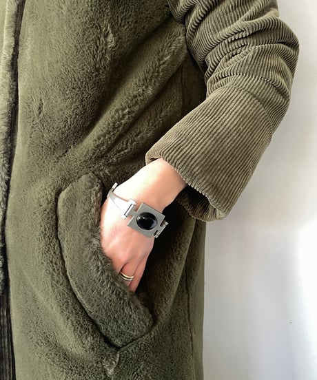 60s vintage modernist pewter bracelet with black onyx