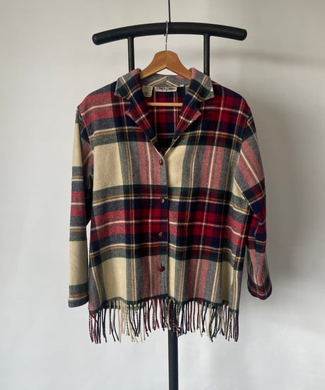 MADE IN ITALY checked fringe jacket