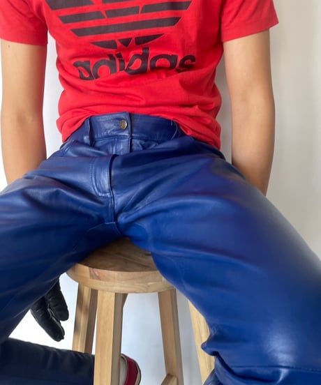 Europe Vintage Blue Leather Pants