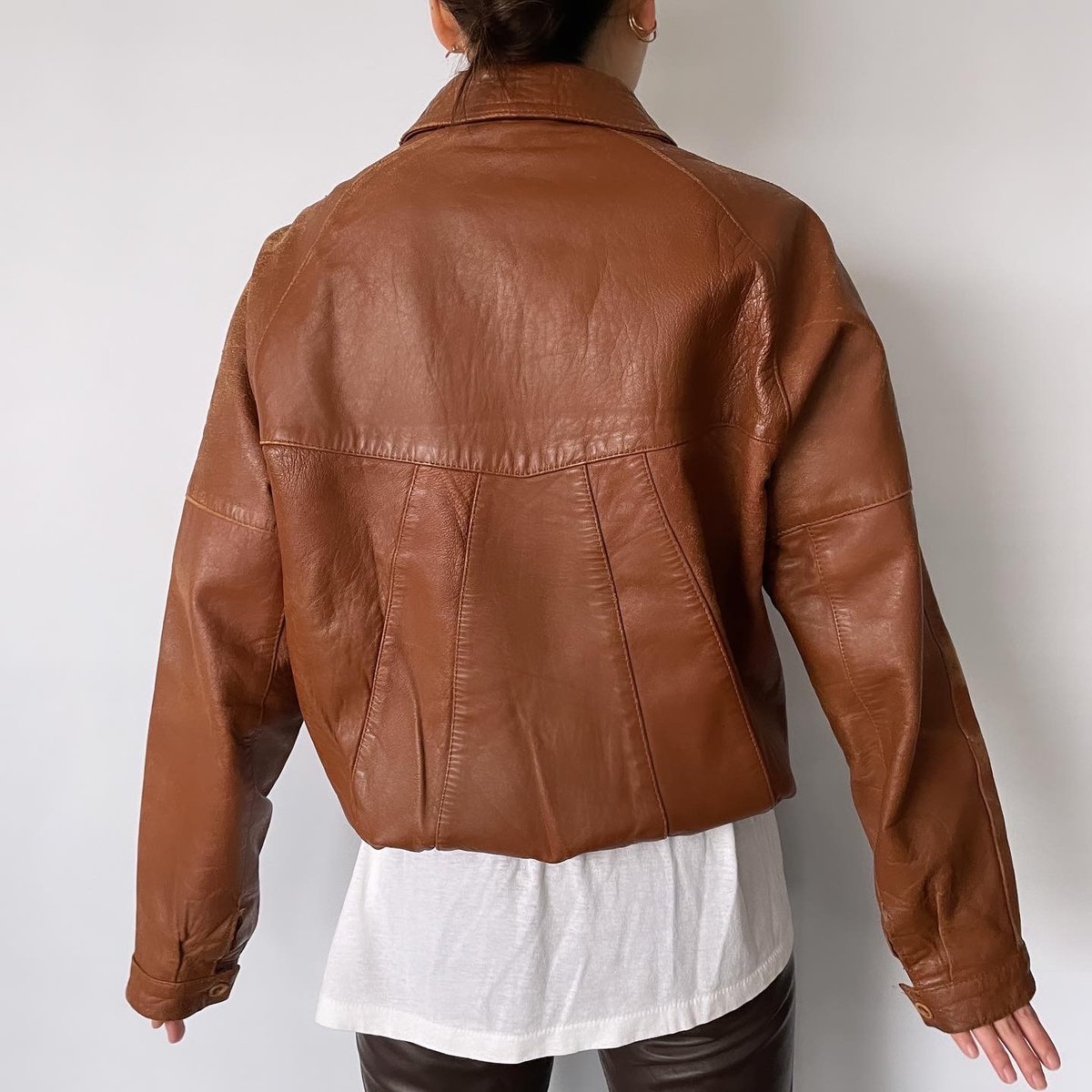 80s England製 leather brown jacket本革メンズXL 1980s Leather Bomber Jacket 