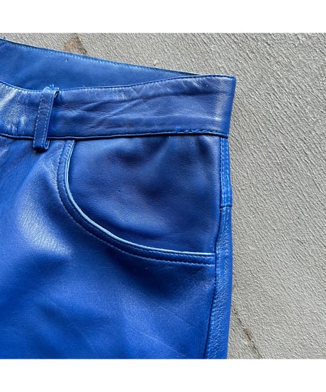 Europe Vintage Blue Leather Pants
