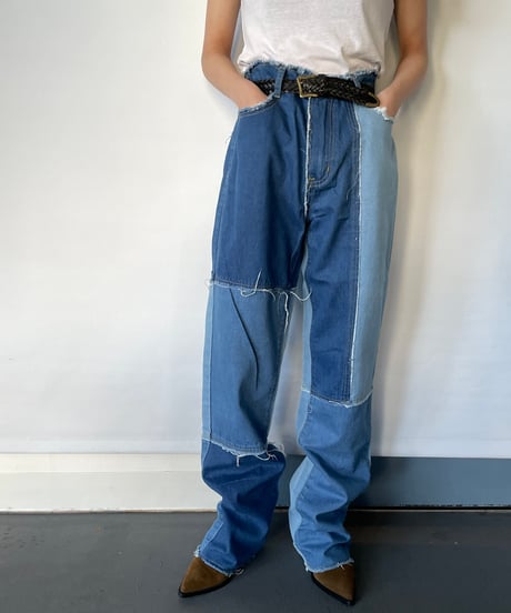 euro vintage patch work denim pant