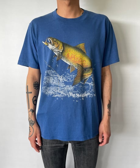 80s JERZEES "rainbow trout" s/s tee L