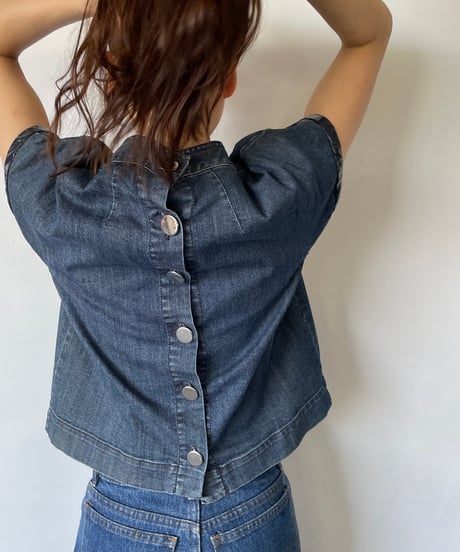 MADE IN ITALY "back button denim tops"