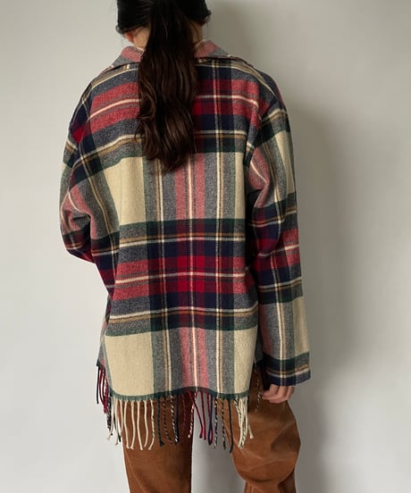 MADE IN ITALY checked fringe jacket