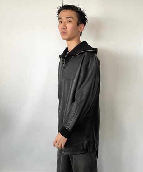 Europe Black Leather Pullover