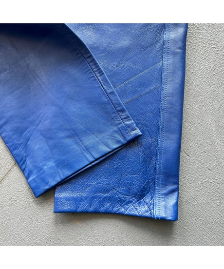 Europe Vintage Blue Leather Pants