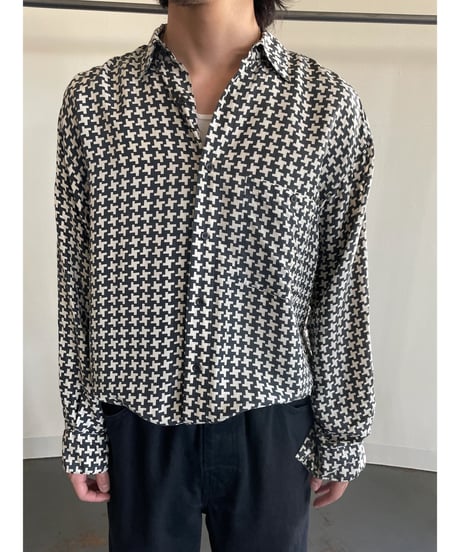 90s Houndstooth silk shirt