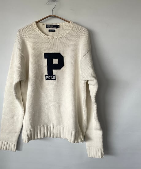 90s RALPH LAUREN P logo cotton knit M