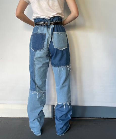 euro vintage patch work denim pant