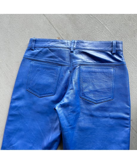 Europe Vintage Blue Leather Pants