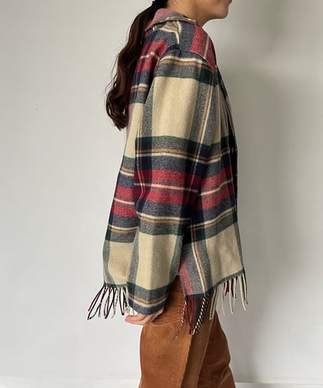 MADE IN ITALY checked fringe jacket