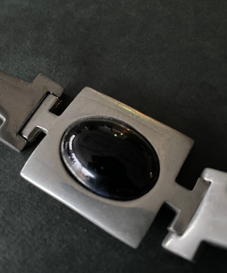 60s vintage modernist pewter bracelet with black onyx