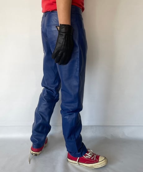 Europe Vintage Blue Leather Pants