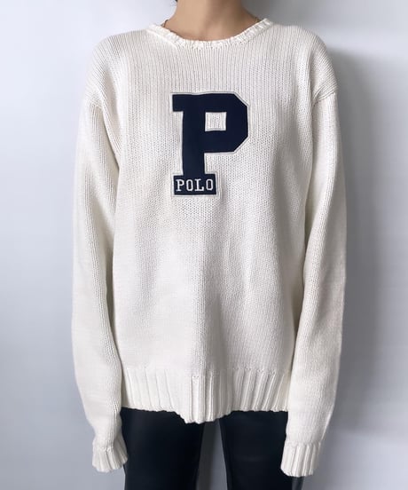 90s RALPH LAUREN P logo cotton knit M