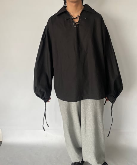 Vintage Lace up Gather Shirt