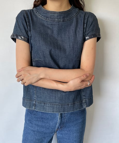 MADE IN ITALY "back button denim tops"