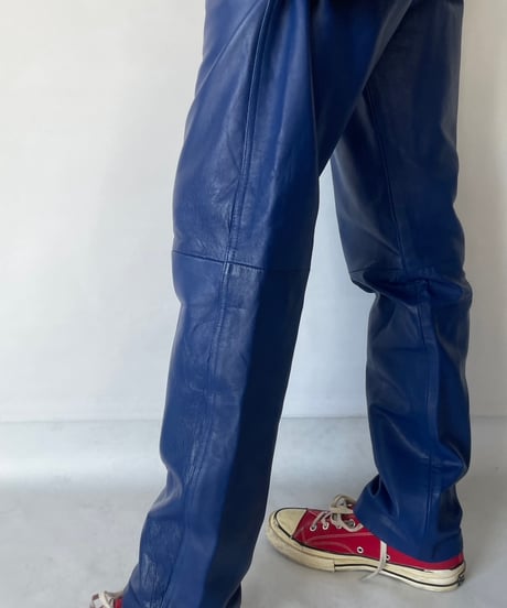 Europe Vintage Blue Leather Pants