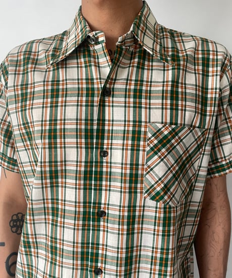 70s madras check s/s shirt 40