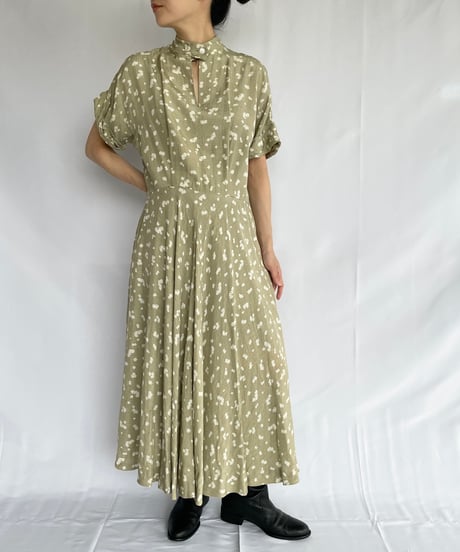 60s~70s europe vintage Stand collar dress