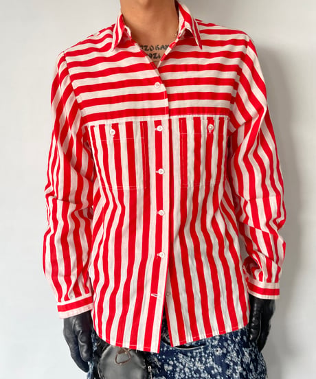 VINTAGE Hand made Switching Stripe Shirt