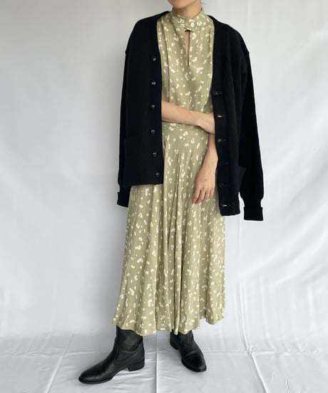 60s~70s europe vintage Stand collar dress