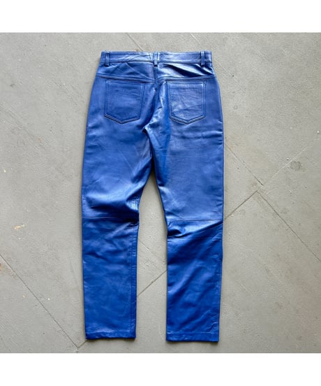 Europe Vintage Blue Leather Pants