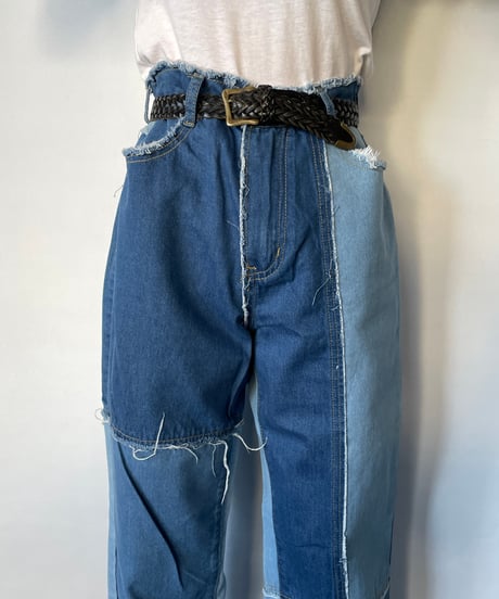 euro vintage patch work denim pant