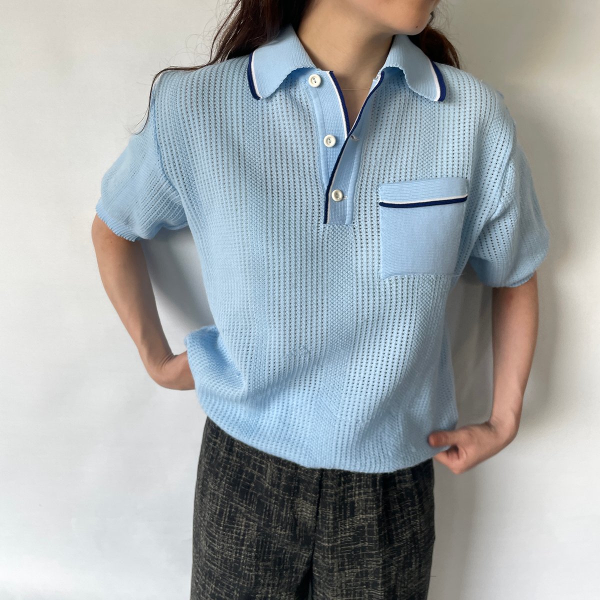 70s~80s Mesh Knit Polo | Clout