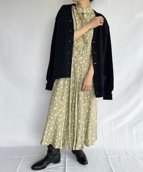 60s~70s europe vintage Stand collar dress
