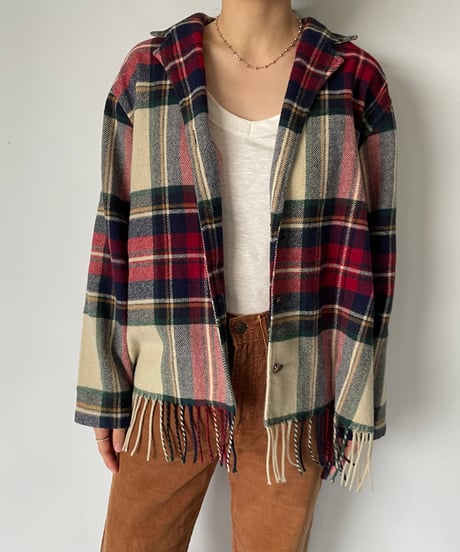 MADE IN ITALY checked fringe jacket