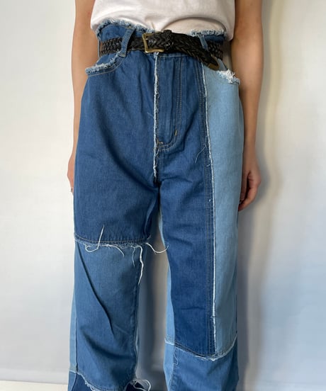 euro vintage patch work denim pant