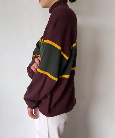 90s RALPH LAUREN hi neck cotton knit L