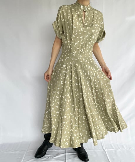 60s~70s europe vintage Stand collar dress