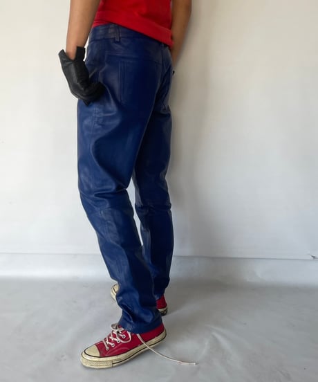 Europe Vintage Blue Leather Pants