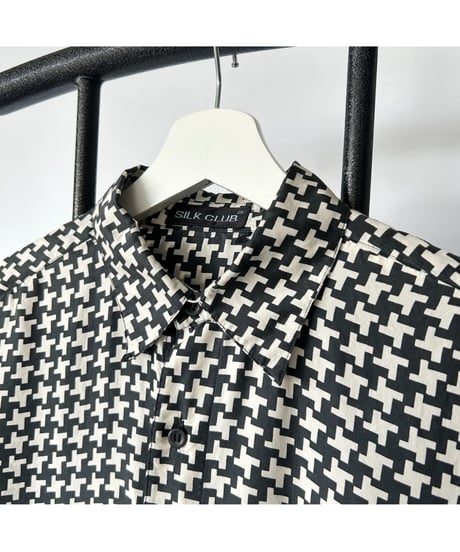 90s Houndstooth silk shirt