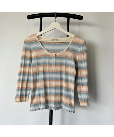 Henley neck ruffle tops