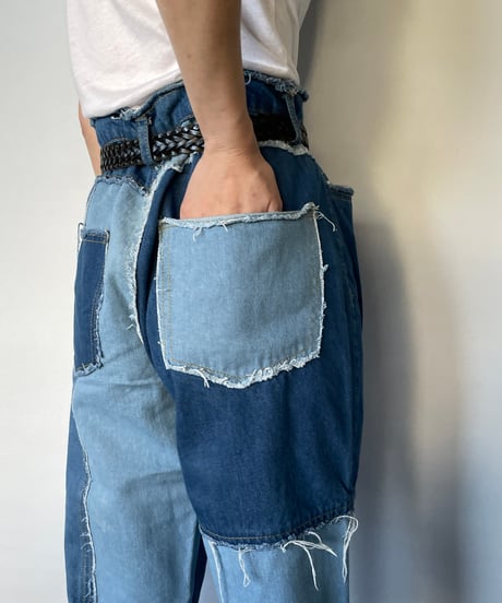 euro vintage patch work denim pant