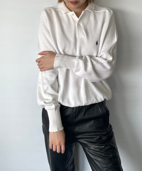 90s RALPH LAUREN cotton knit shirt L