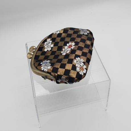がま口【西陣織/弁慶格子に桜】ハンドメイド