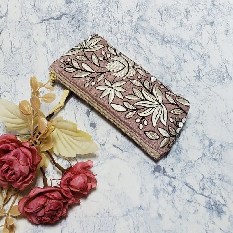 インド刺繍リボンのポーチ #001 ハンドメイド | Pink-Boo