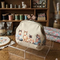がま口ポーチ【花ねこ】ハンドメイド