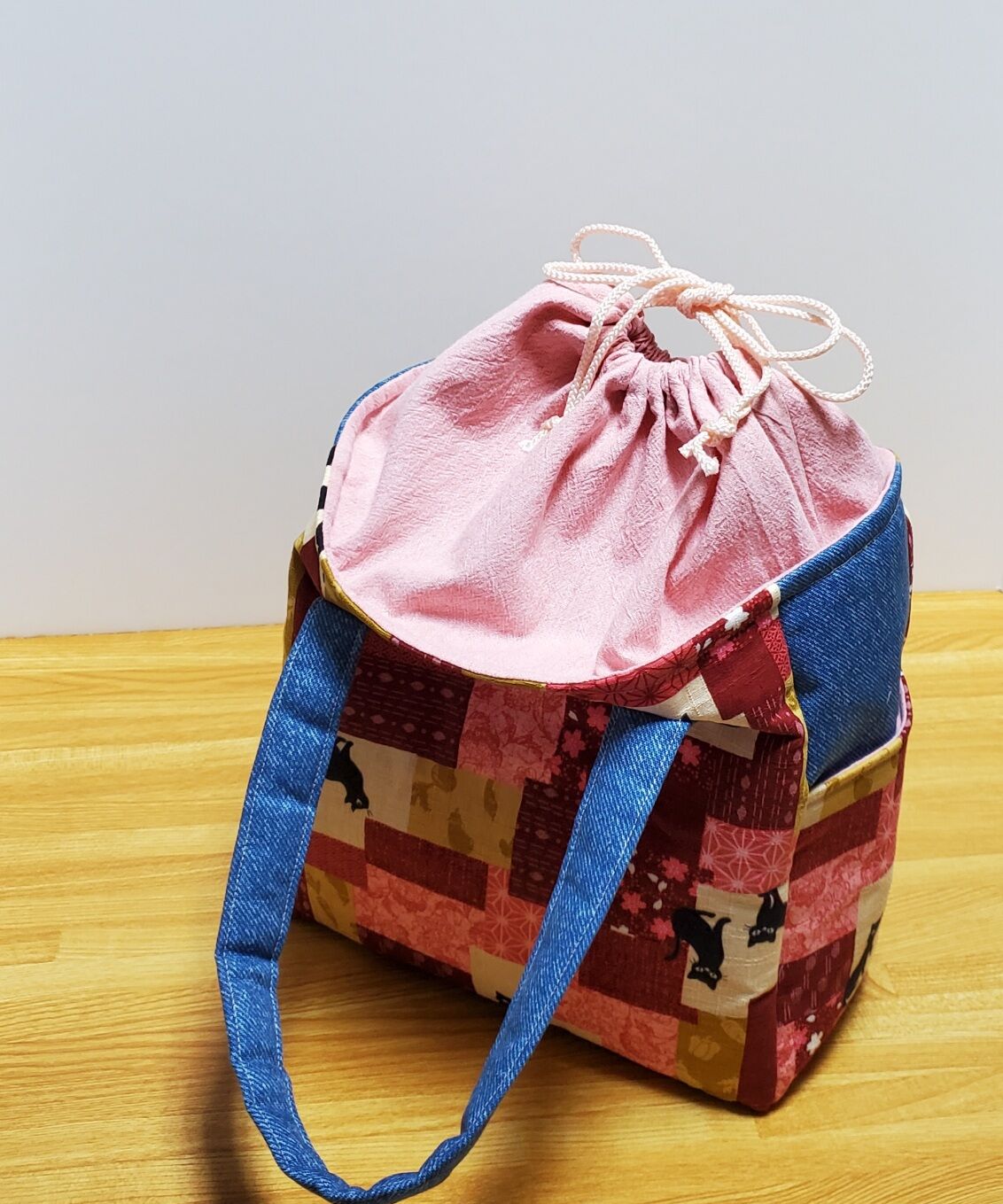 巾着付きトートバッグ スクエアバッグ#001 ハンドメイド | Pink-Boo