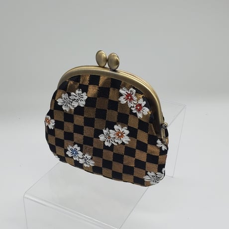 がま口【西陣織/弁慶格子に桜】ハンドメイド