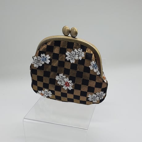 がま口【西陣織/弁慶格子に桜】ハンドメイド