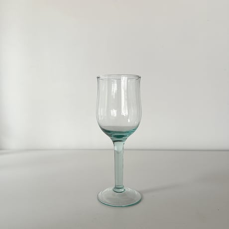 hand-blowed greenish wine glass 80s Europe