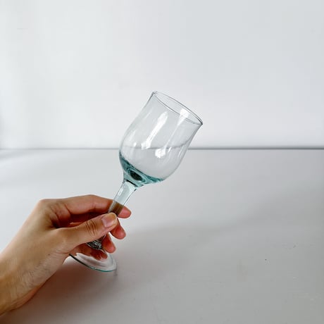hand-blowed greenish wine glass 80s Europe