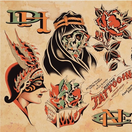 DETROIT HEAD TATTOO FLASH 2024