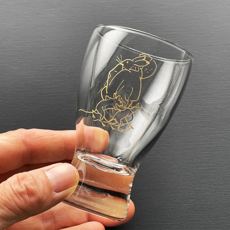 鳥獣戯画の酒器グラスとガラスプレートのちょい呑みセット⑤ | 各務