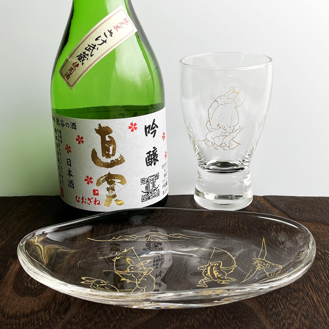 鳥獣戯画の酒器グラスとガラスプレートのちょい呑みセット⑤ | 各務